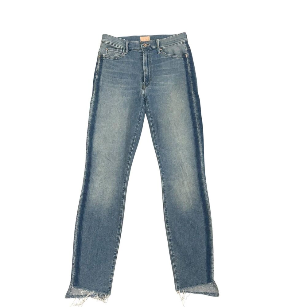Mother Jeans Womens 27 Blue Stunner Zip Ankle Step Fray Light Kitty Racer Stripe